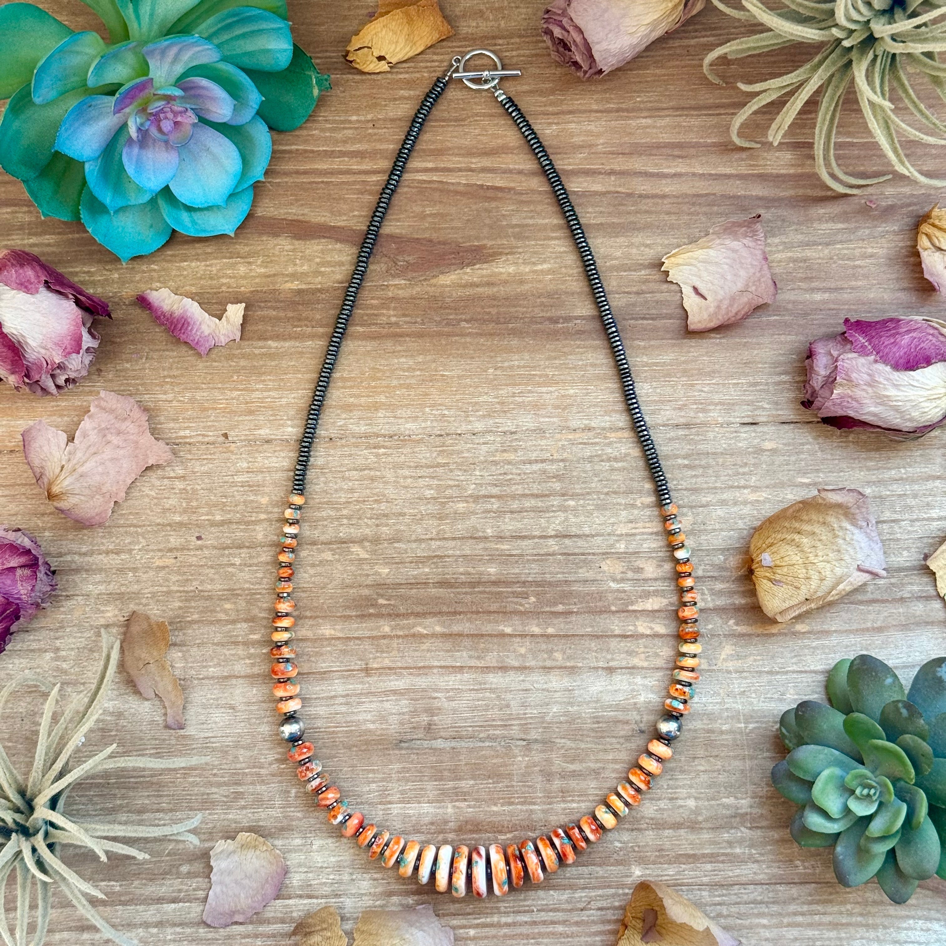 22” Orange & Turquoise Graduated Necklace