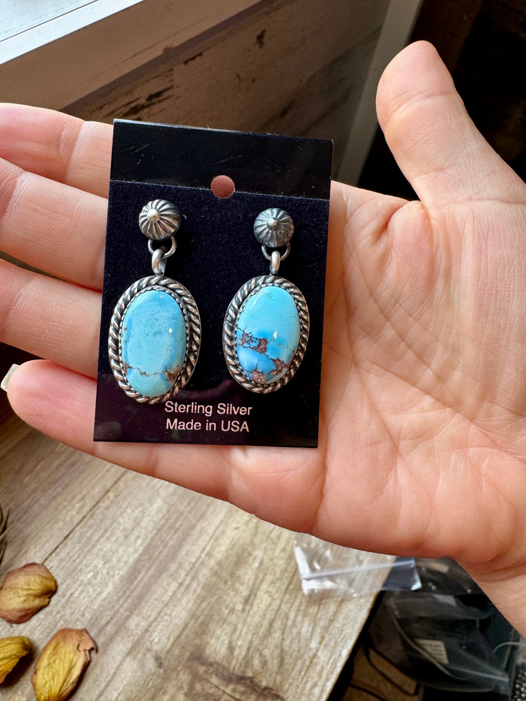 Golden Hill Turquoise Dangle Earrings – Sterling Silver Post | Rare Western Jewelry