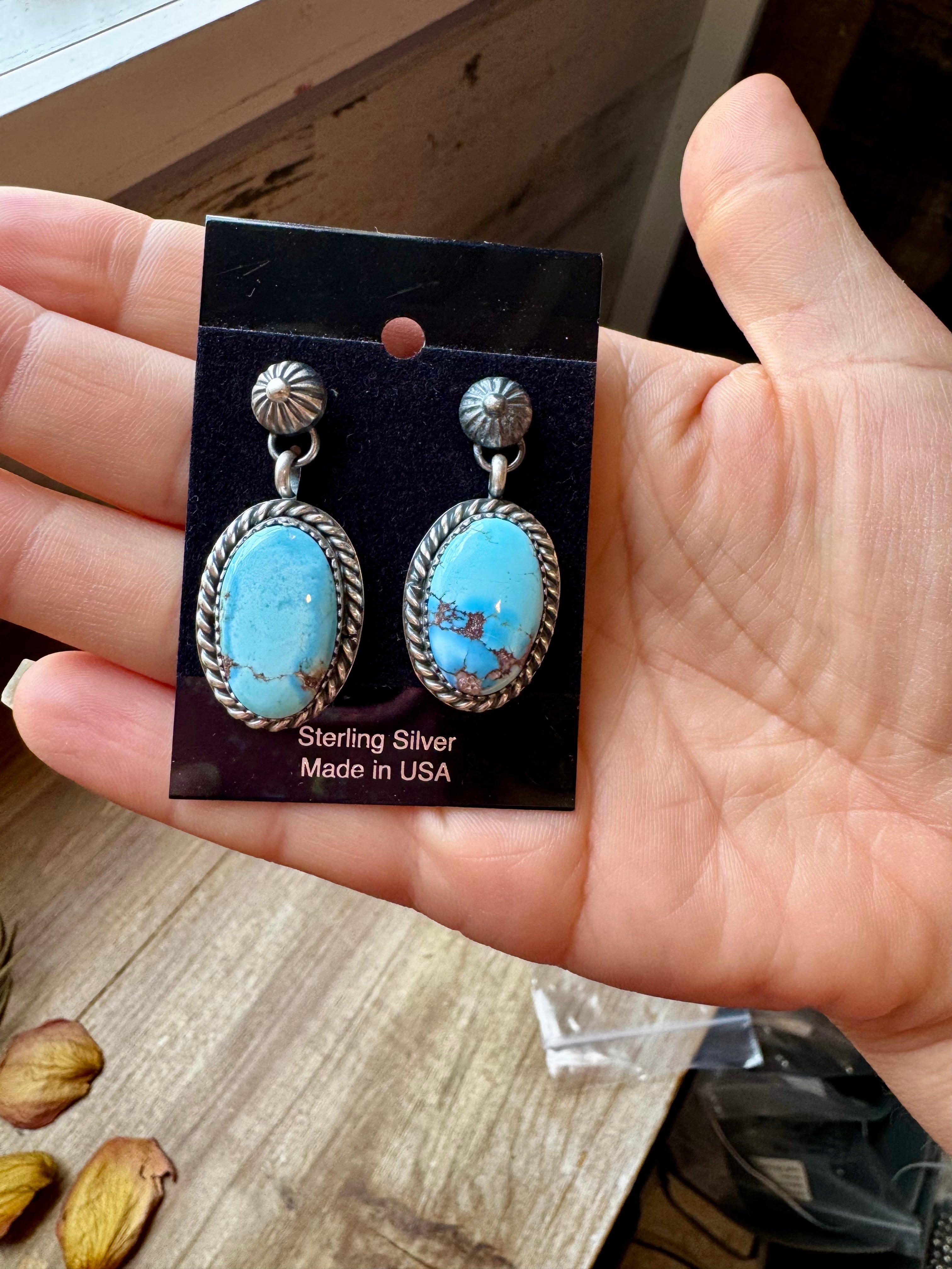 Golden Hill Turquoise Dangle Earrings – Sterling Silver Post | Rare Western Jewelry