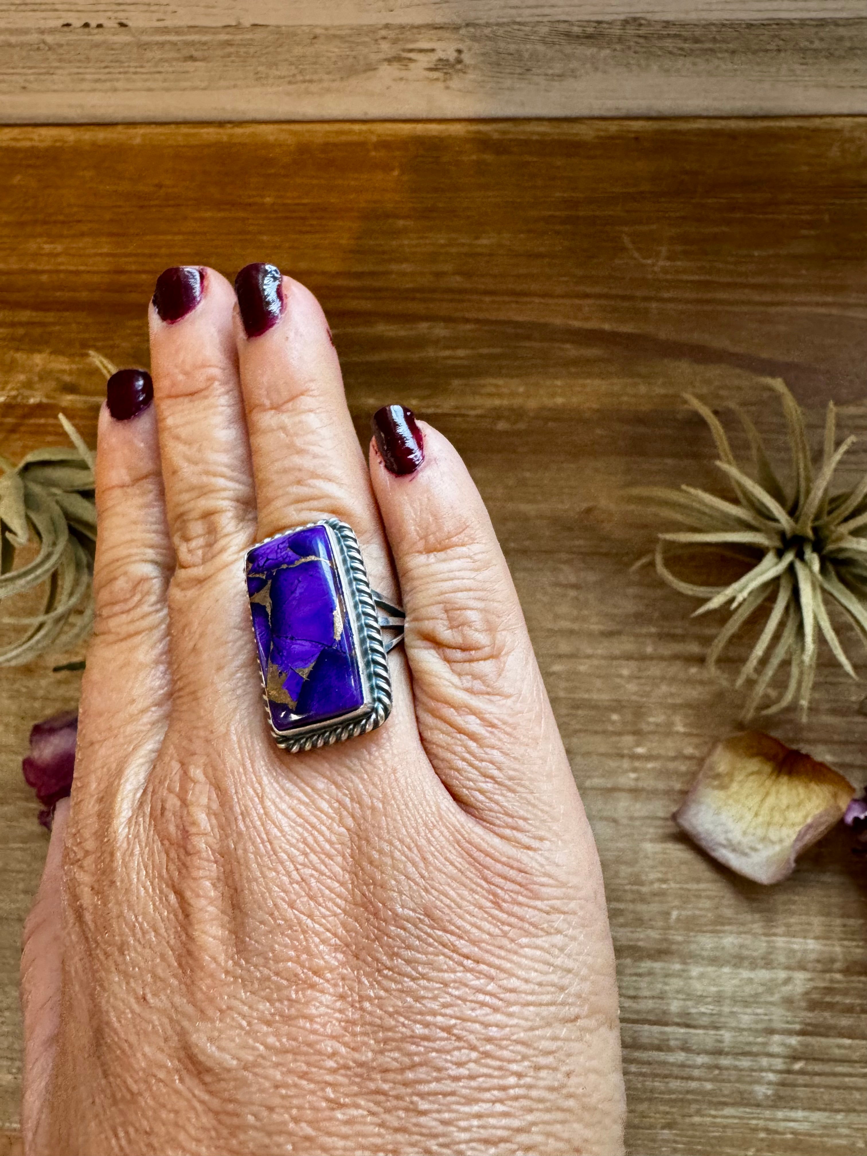 Purple Dahlia Sterling Silver Ring – Size 8 | Native Artist M. Spencer