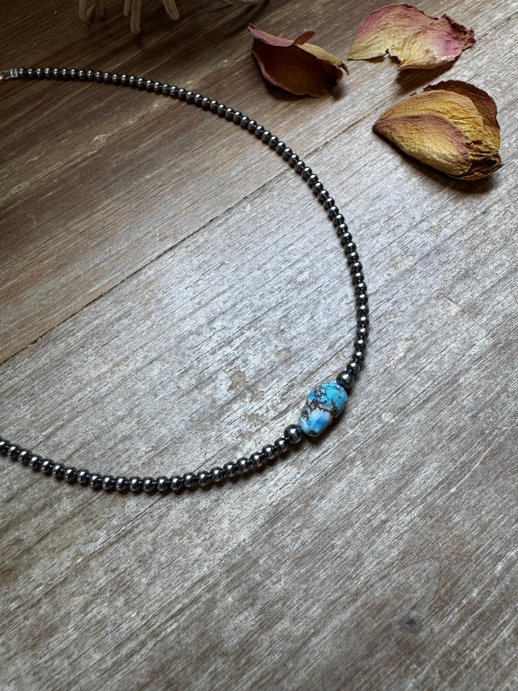 Golden Hill Turquoise Choker – Sterling Silver Pearls 3mm | Rare Turquoise Necklace | The Bijoux FAB