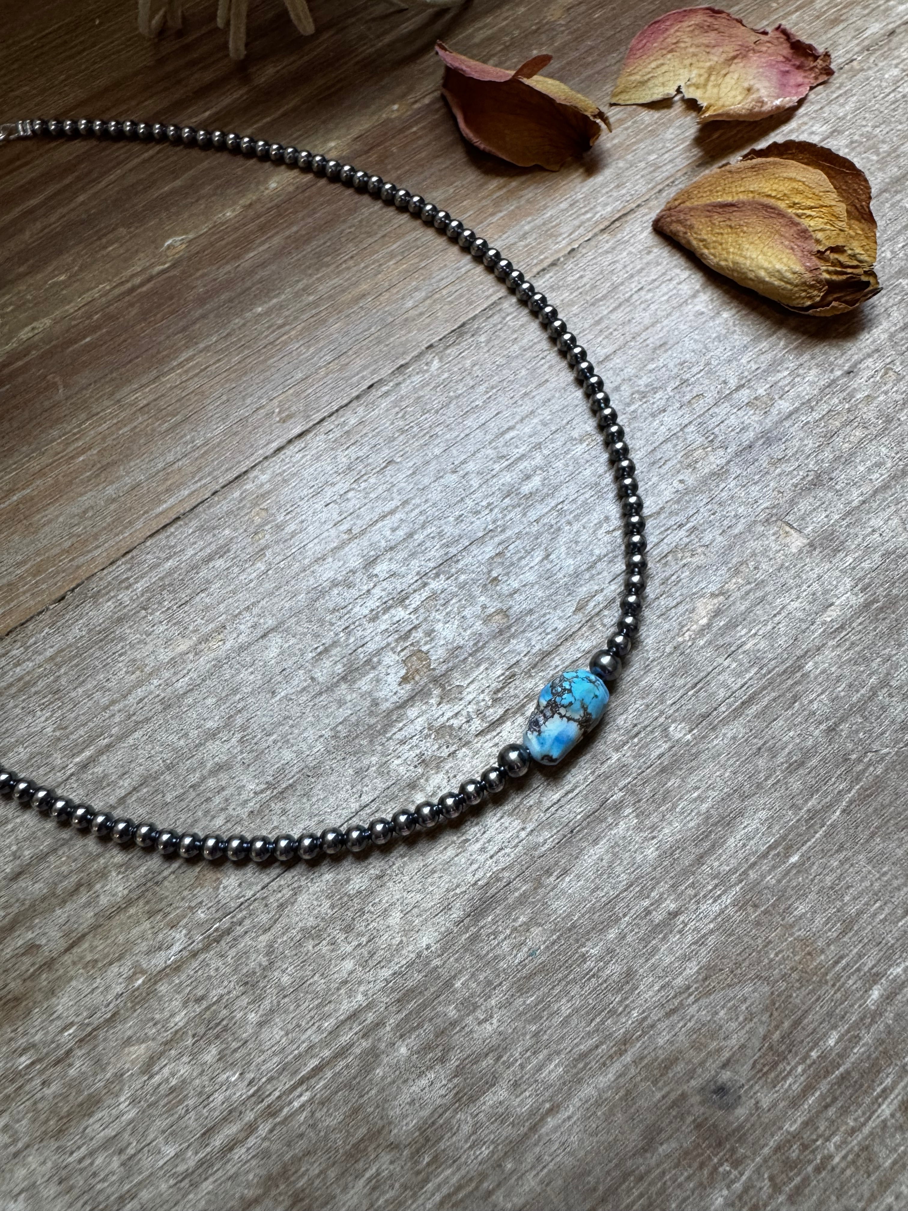 Golden Hill Turquoise Choker – Sterling Silver Pearls 3mm | Rare Turquoise Necklace | The Bijoux FAB