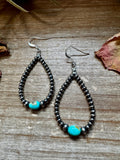Sleeping Beauty turquoise teardrop earrings with sterling silver beads western handmade jewelry by The Bijoux FAB.