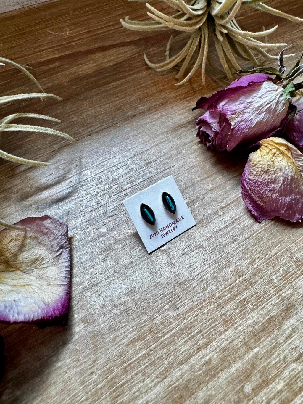 Mini Kingman Turquoise Inlay Earrings – Sterling Silver Zuni Stud Earrings