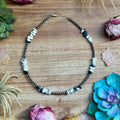 White buffalo chip necklace with 4mm sterling silver pearls, 16 inch adjustable Western jewelry piece