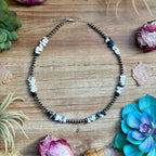 White buffalo chip necklace with 4mm sterling silver pearls, 16 inch adjustable Western jewelry piece
