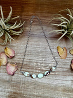 Lemon turquoise magnesite and sterling silver saucer pearl necklace on silver paperclip chain handmade Western jewelry style.