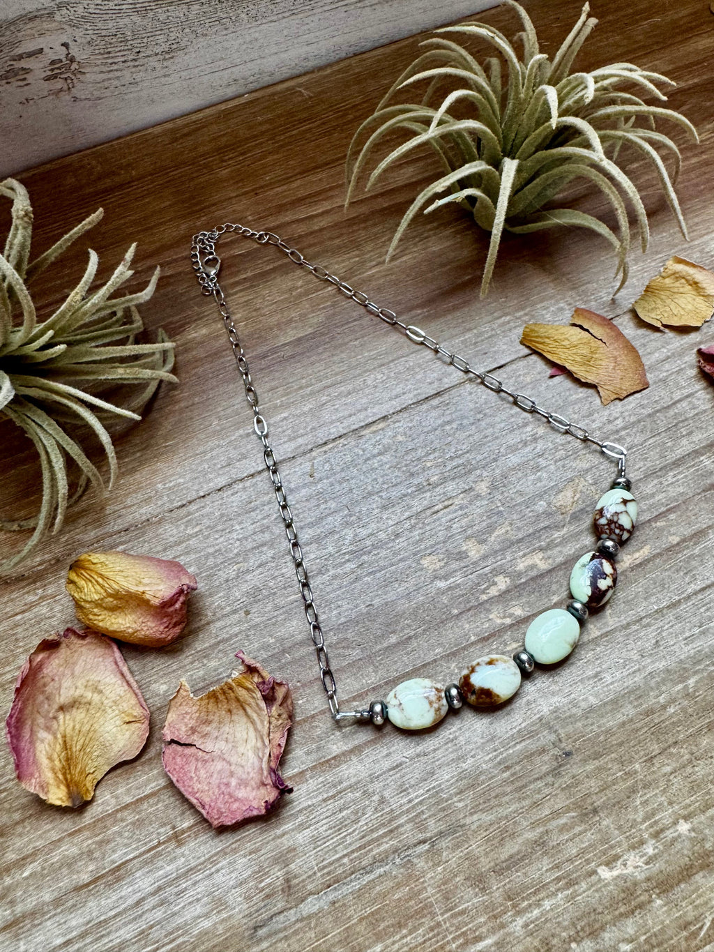 Lemon Turquoise & Sterling Saucer Pearl Paperclip Chain Necklace – 15" | The Bijoux FAB