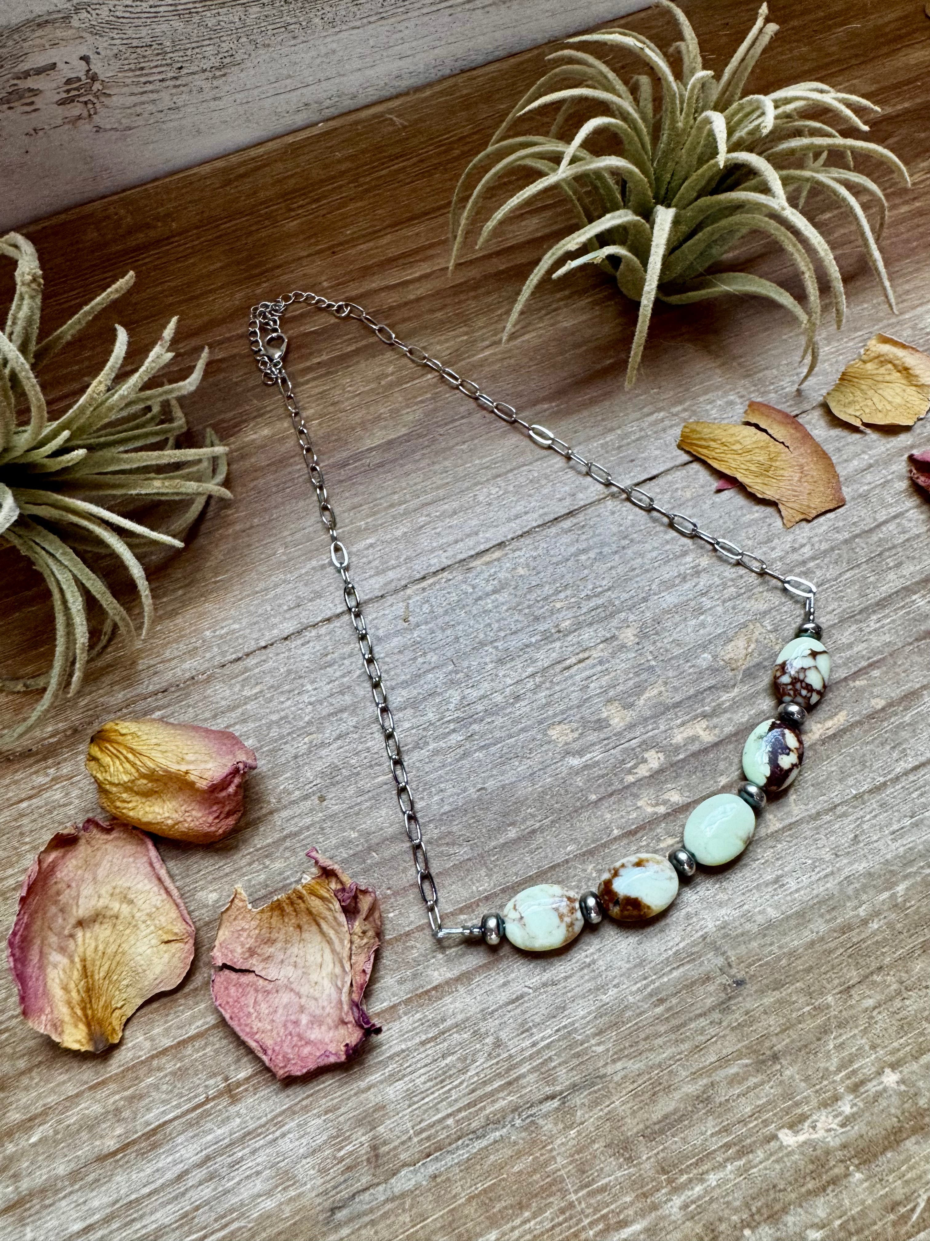 Lemon Turquoise & Sterling Saucer Pearl Paperclip Chain Necklace – 15" | The Bijoux FAB