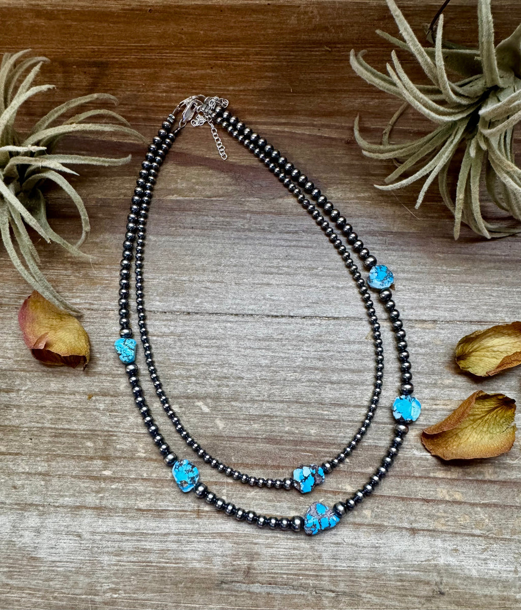 Golden Hill Turquoise & Sterling Pearl Necklace – 16" | The Bijoux FAB