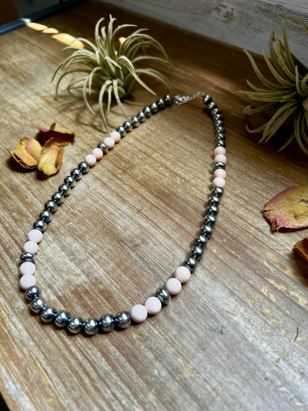 Pink Conch & Sterling Silver Pearl Necklace – 19” | The Bijoux FAB