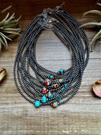 14-Inch Sterling Silver Pearl & Mojave Bead Choker