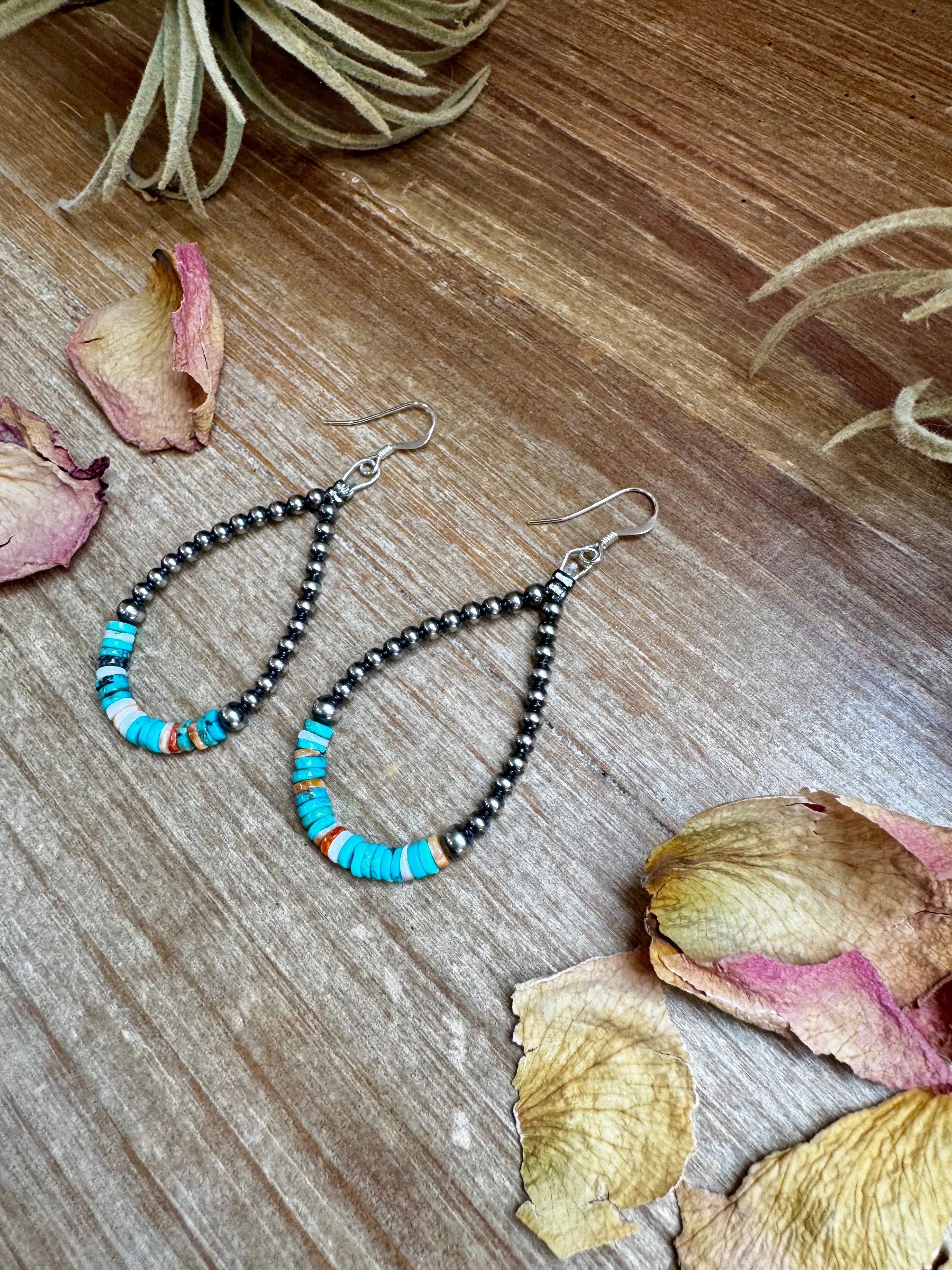 Sterling Silver Pearl & Colorful Heishi Drop Earrings | The Bijoux FAB