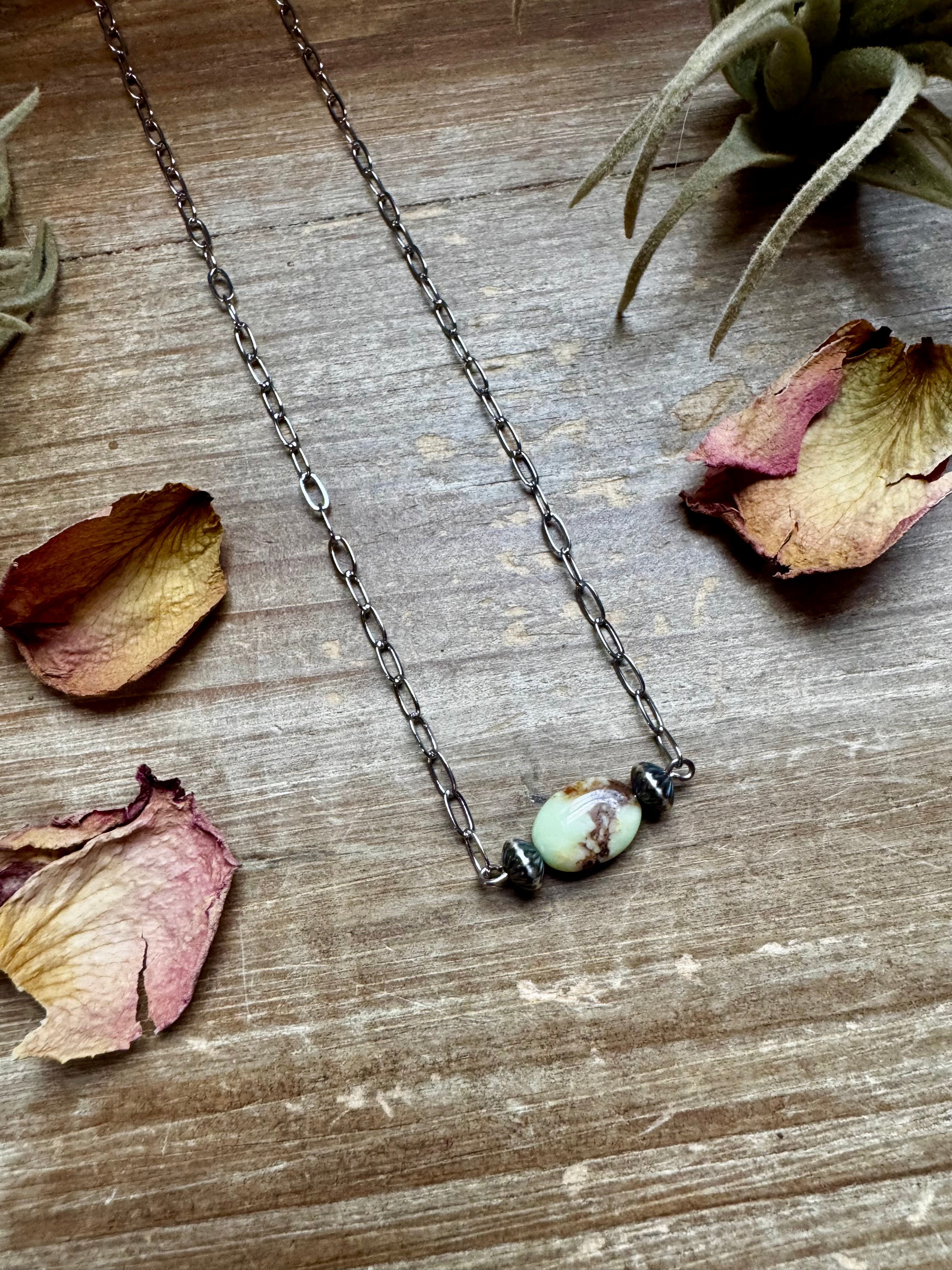 Lemon Turquoise Magnesite Necklace with Sterling Silver Saucer Pearls – 16" | The Bijoux FAB