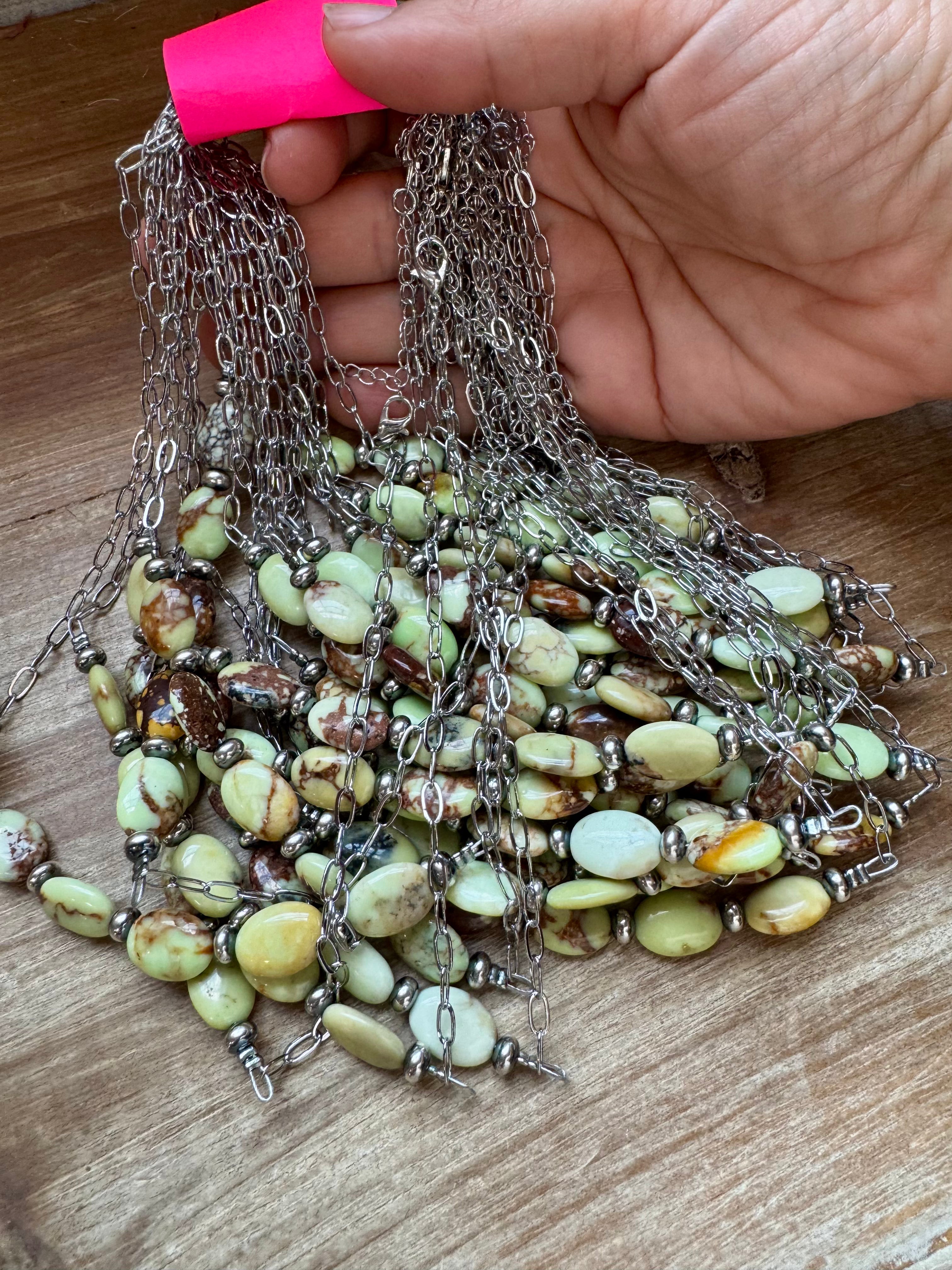 Lemon Turquoise & Sterling Saucer Pearl Paperclip Chain Necklace – 15" | The Bijoux FAB