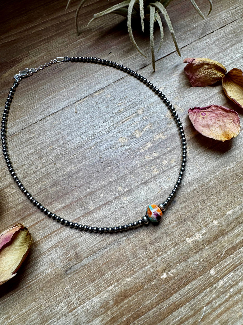 14-Inch Sterling Silver Pearl & Mojave Bead Choker