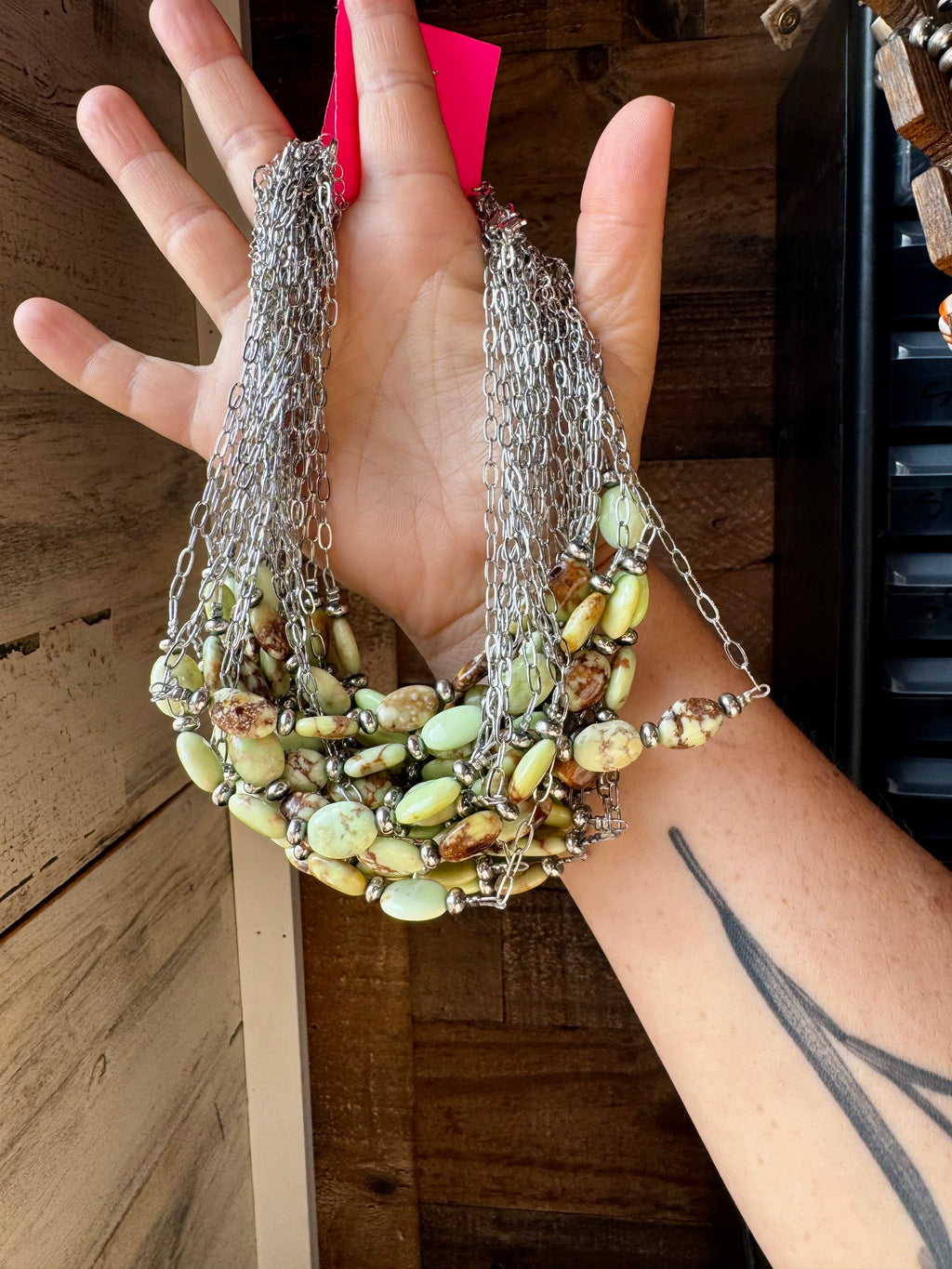 Lemon Turquoise & Sterling Saucer Pearl Paperclip Chain Necklace – 15" | The Bijoux FAB
