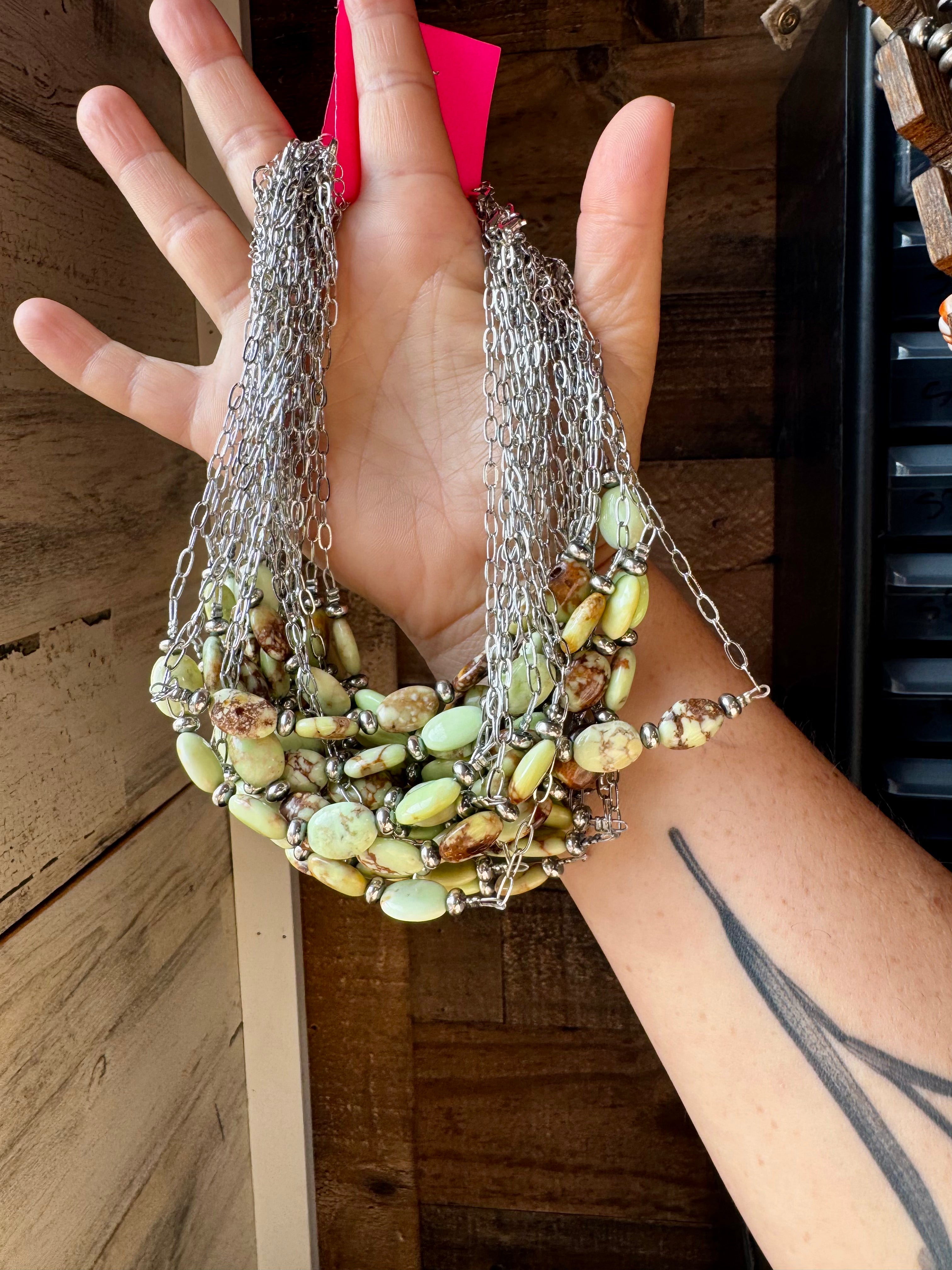 Lemon Turquoise & Sterling Saucer Pearl Paperclip Chain Necklace – 15" | The Bijoux FAB