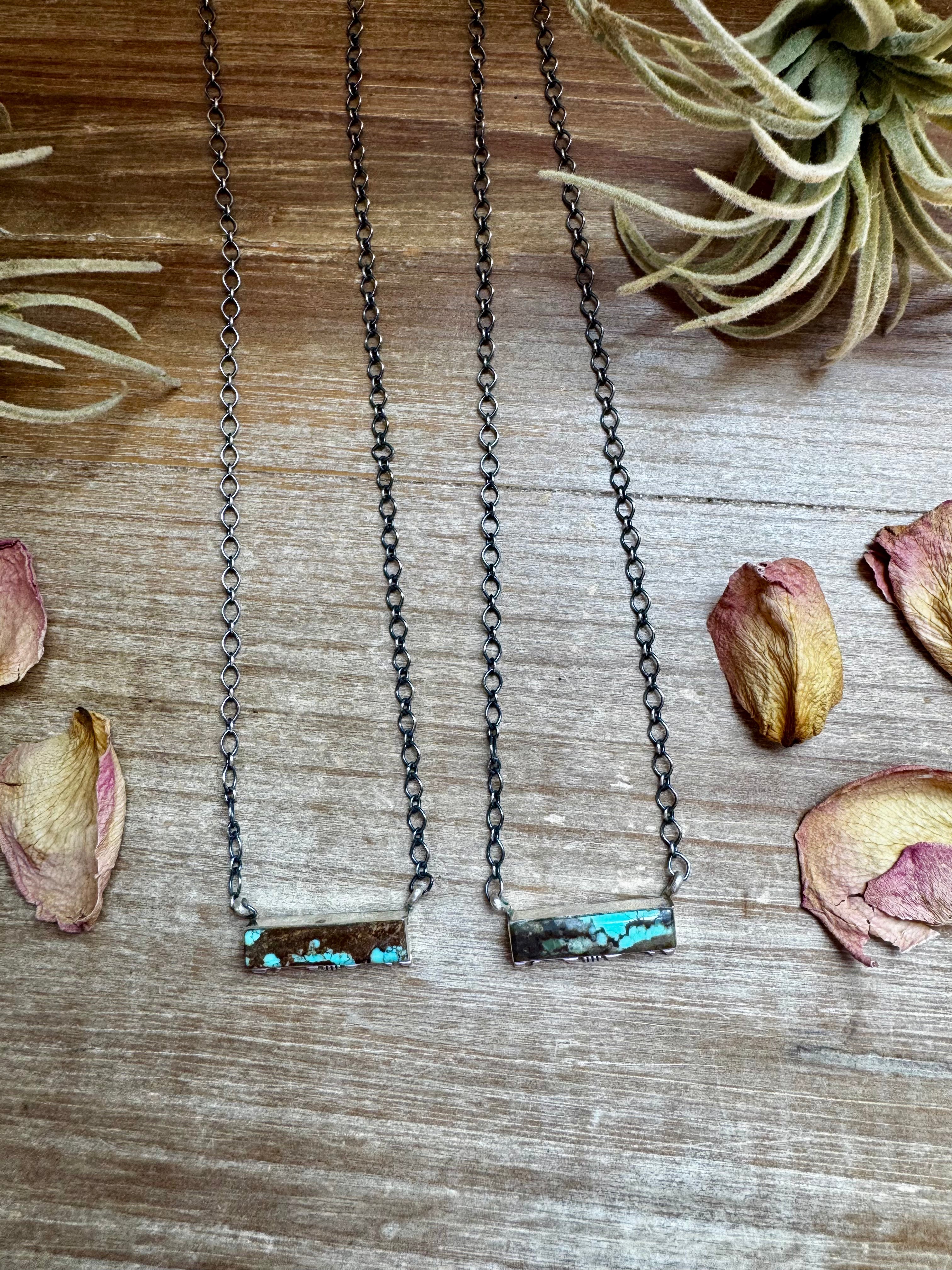 Sterling Silver Bar Necklace with #8 Turquoise