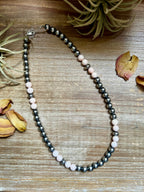 pink conch and sterling silver pearl necklace handmade western jewelry by The Bijoux FAB.