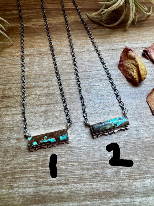 #8 Turquoise Bar Sterling Silver Necklace – 19” | Navajo Artist Steve Francisco