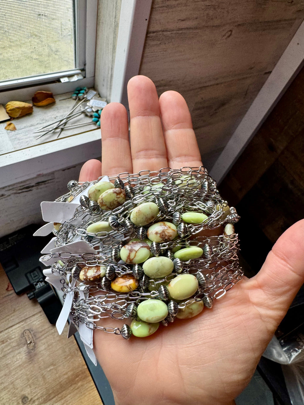Lemon Turquoise Magnesite Necklace with Sterling Silver Saucer Pearls – 16" | The Bijoux FAB