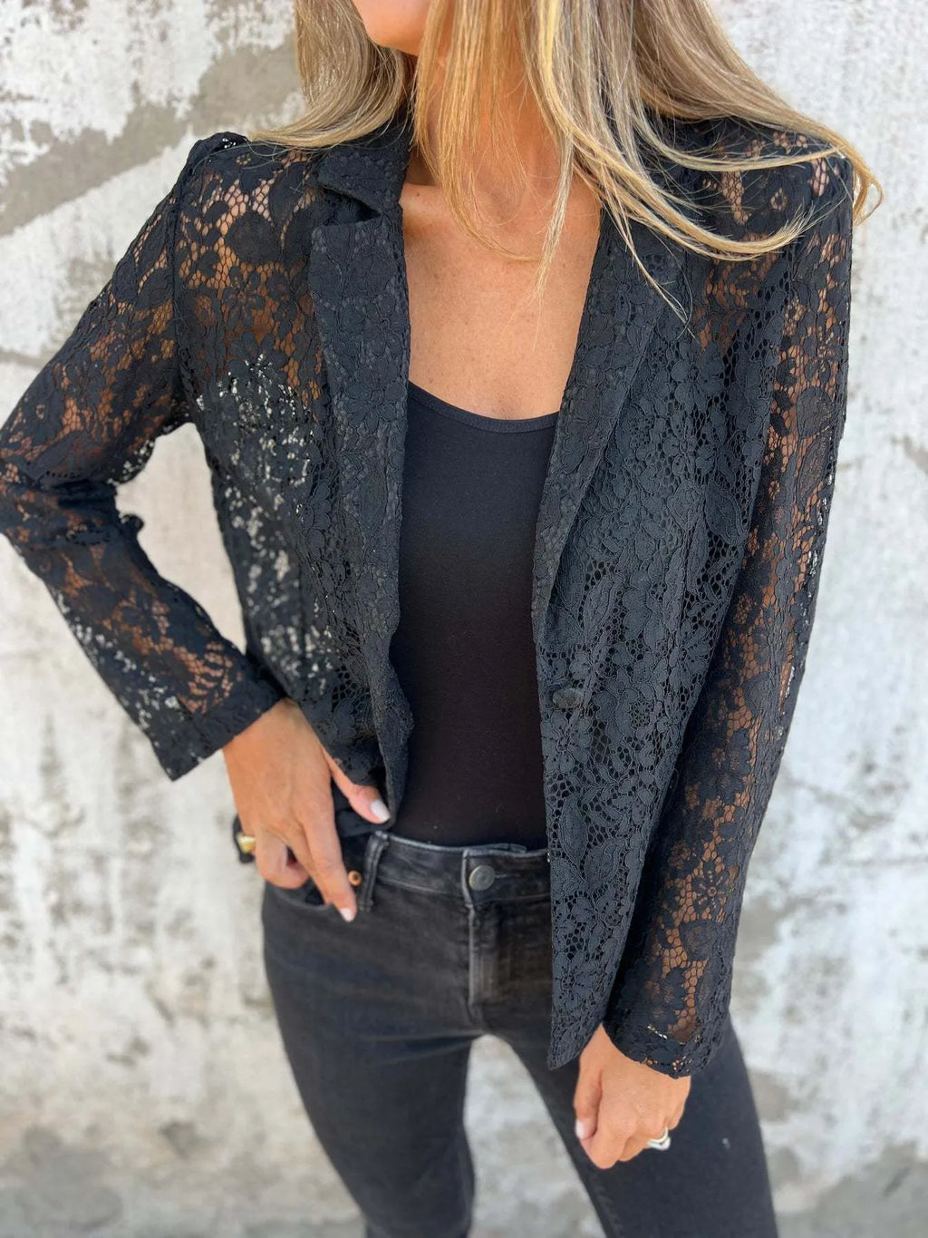 Lace blazer for women in black