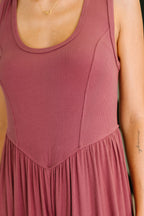 Mauve Wide Leg Jumpsuit – Ribbed Knit Elastic Waist One Piece