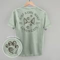 Comfort Colors Just a Girl Who Loves Cats graphic tee with back print design and small front chest logo.