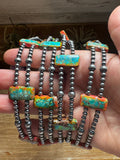 Orange Turquoise Variscite Double Strand Necklace – Sterling Silver Pearls 13” Choker | The Bijoux FAB