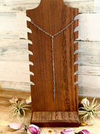 Silver paperclip chain lariat necklace with long Y drop, non tarnish finish, Western statement jewelry piece