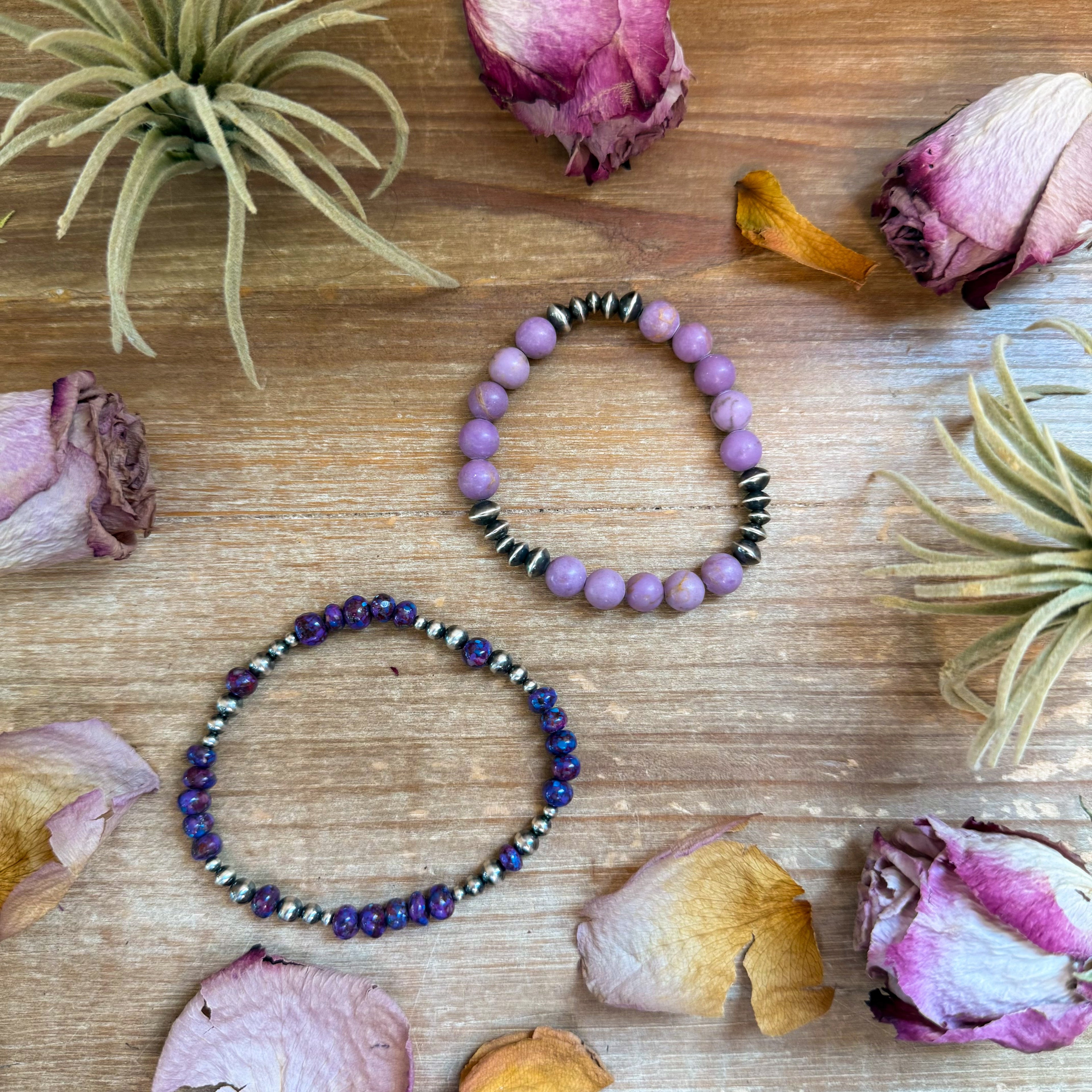 Sterling Silver Mini Wolf Stretchy Bracelet Bundle (Set of 2) –  Mixed Stone