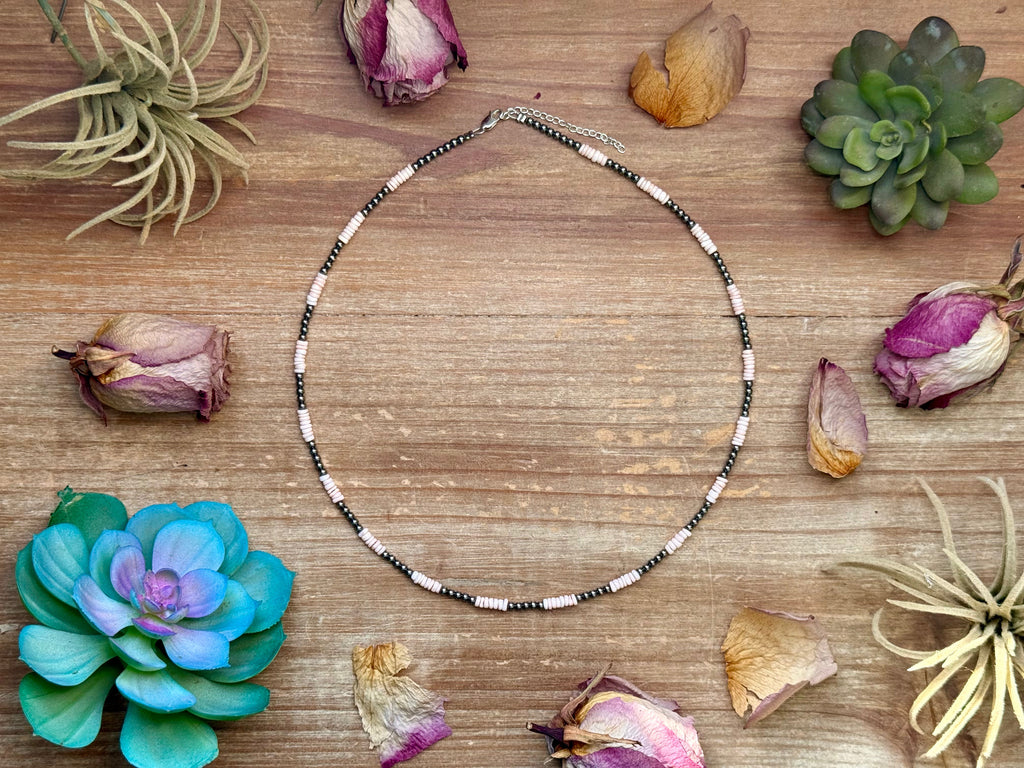 Pink Conch Heishi & Sterling Silver Pearl Necklace – 20" | The Bijoux FAB