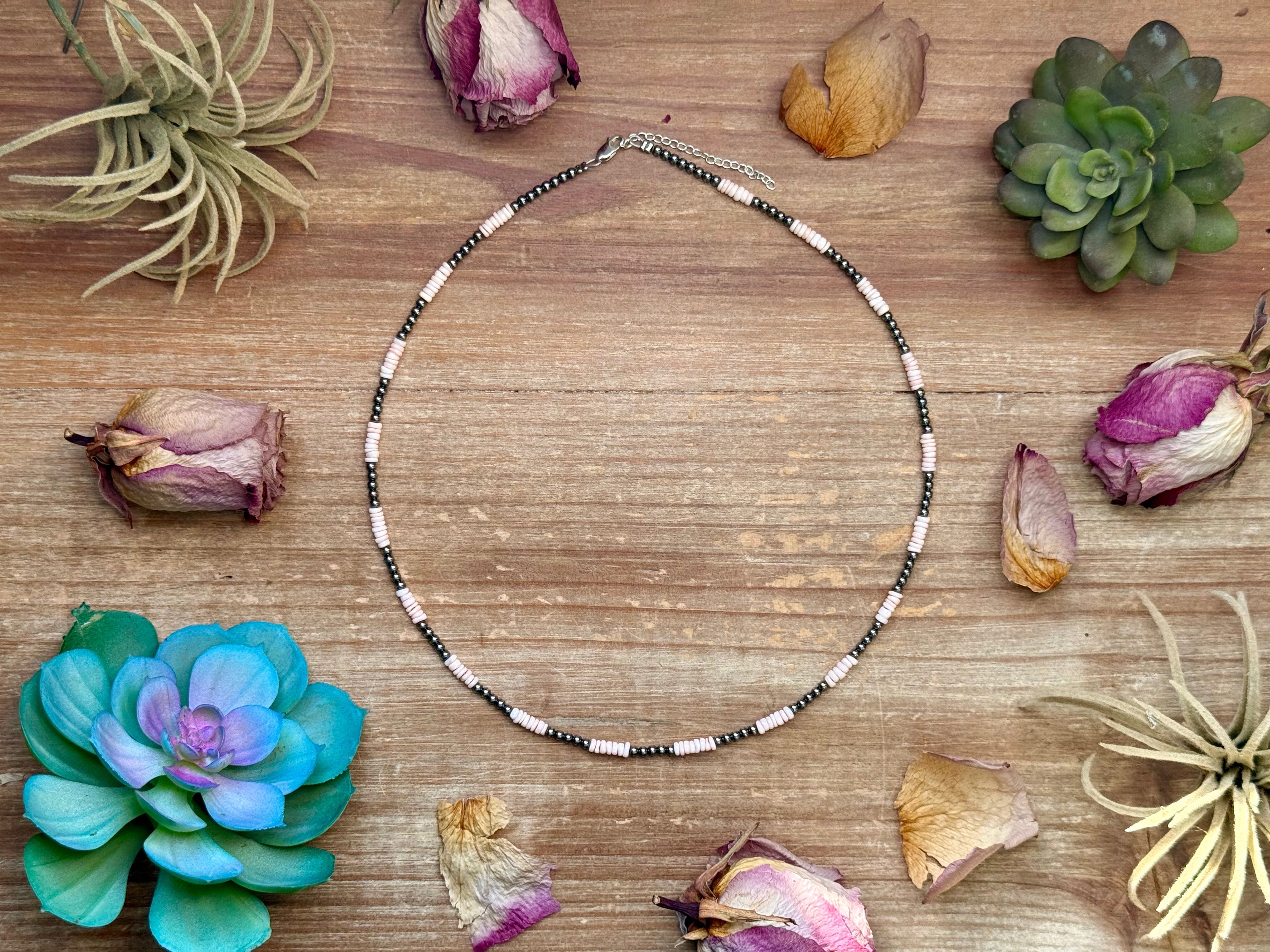 Pink Conch Heishi & Sterling Silver Pearl Necklace – 20" | The Bijoux FAB