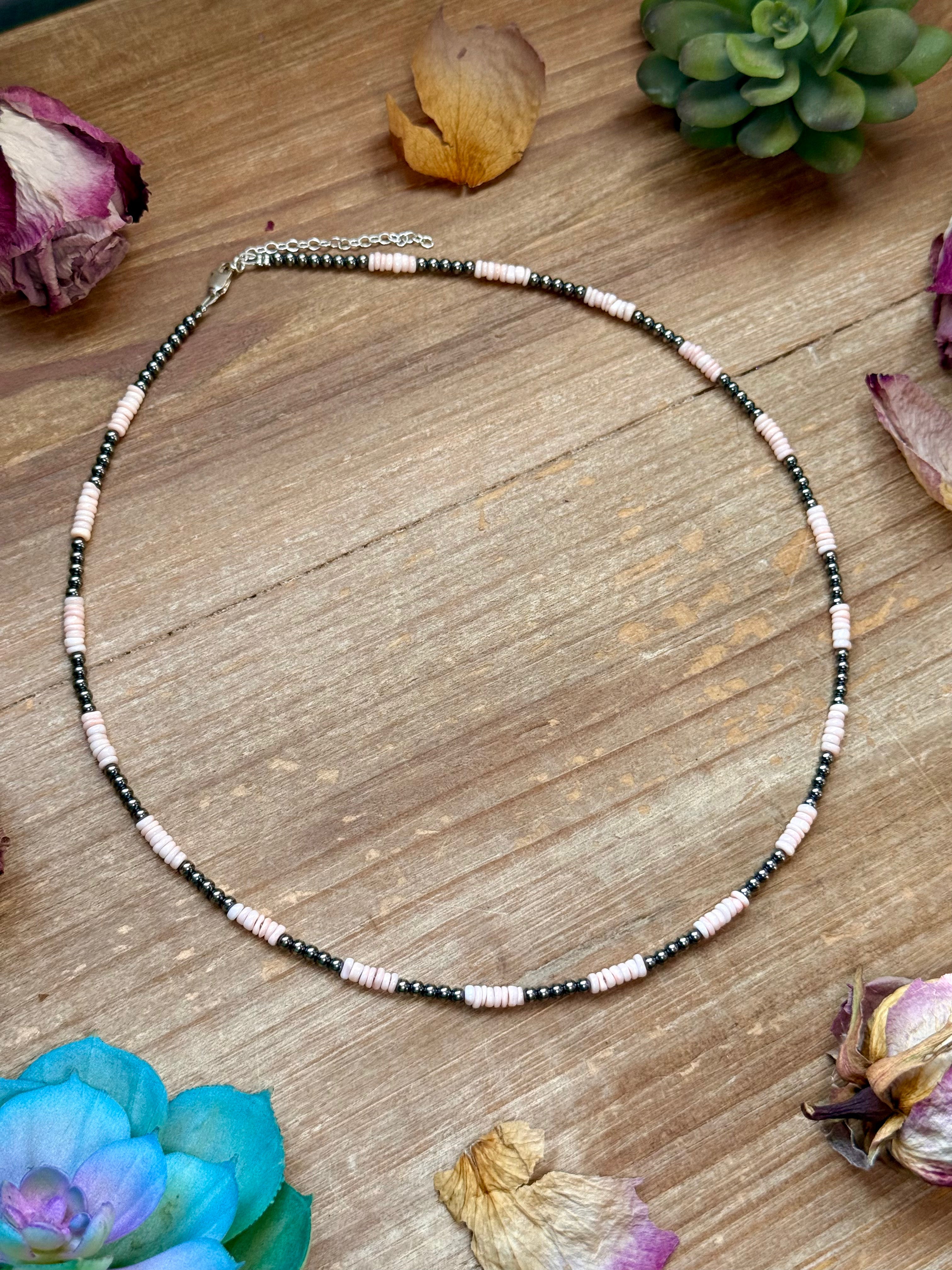 Pink Conch Heishi & Sterling Silver Pearl Necklace – 20" | The Bijoux FAB