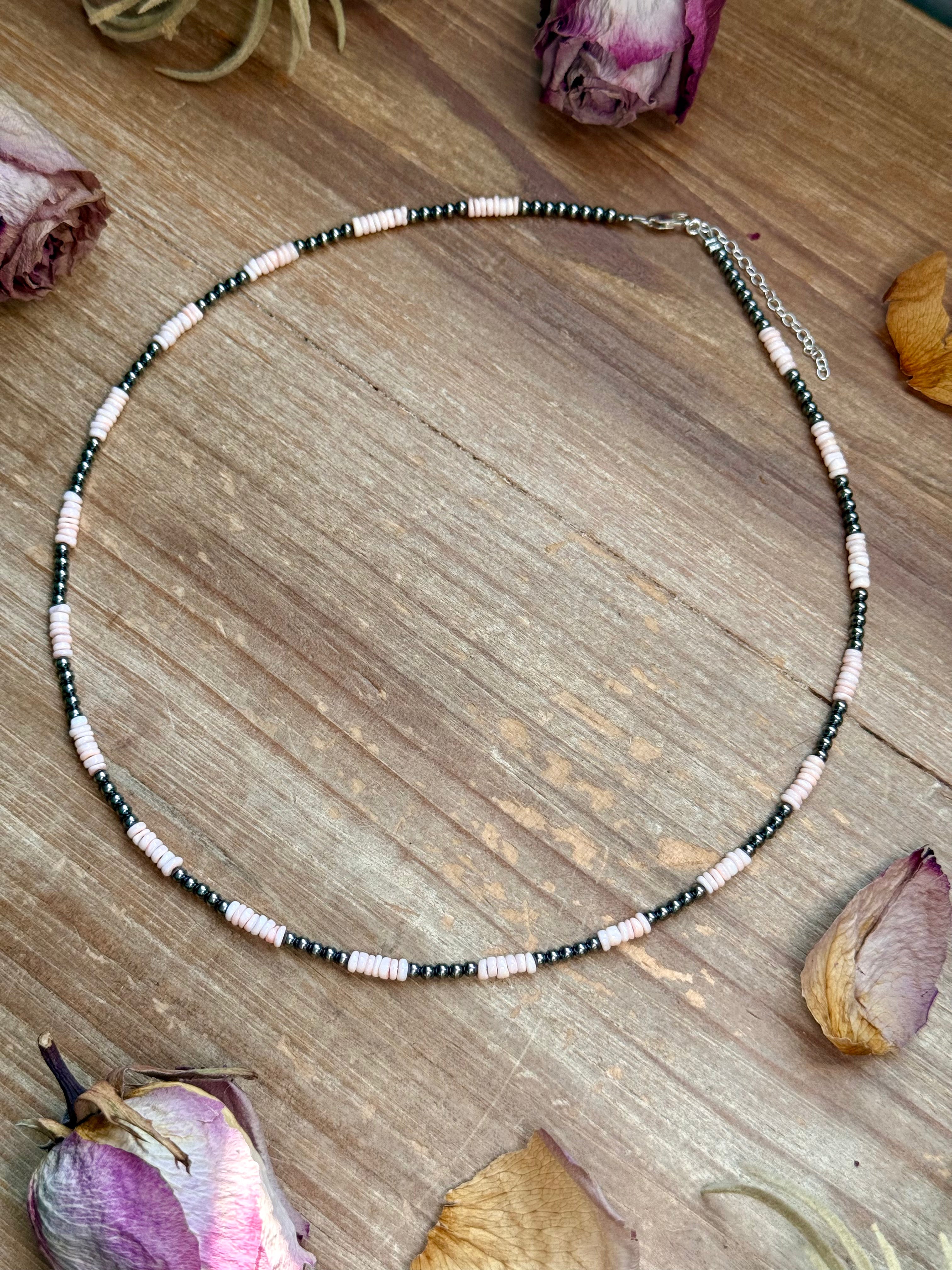 Pink Conch Heishi & Sterling Silver Pearl Necklace – 20" | The Bijoux FAB