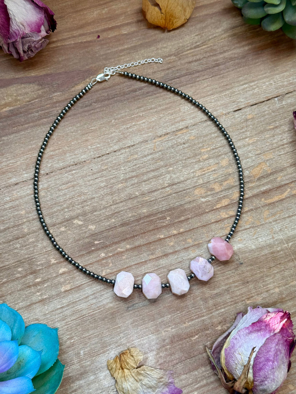 Pink Opal Necklace – Sterling Silver Pearl 16" Layering Necklace | The Bijoux FAB