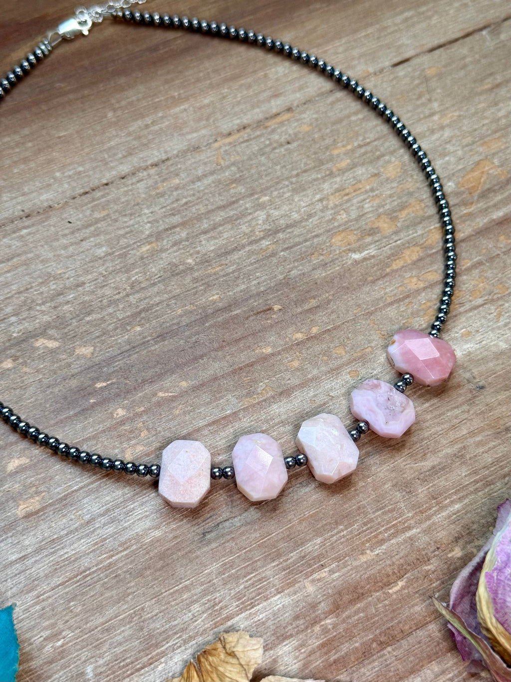 Pink Opal Necklace – Sterling Silver Pearl 16" Layering Necklace | The Bijoux FAB