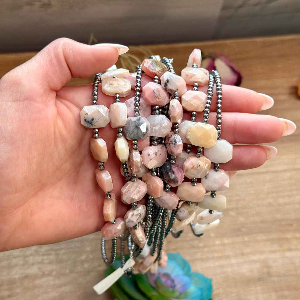 Pink Opal Necklace – Sterling Silver Pearl 16" Layering Necklace | The Bijoux FAB