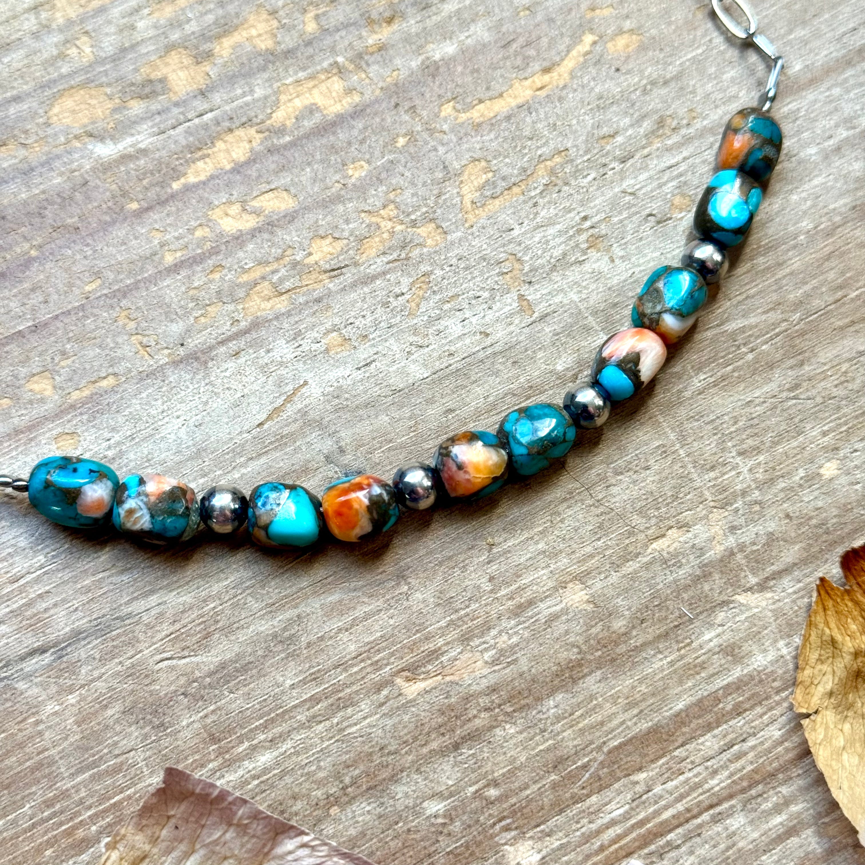 Turquoise & Spiny Oyster Pearl Necklace 16 inch