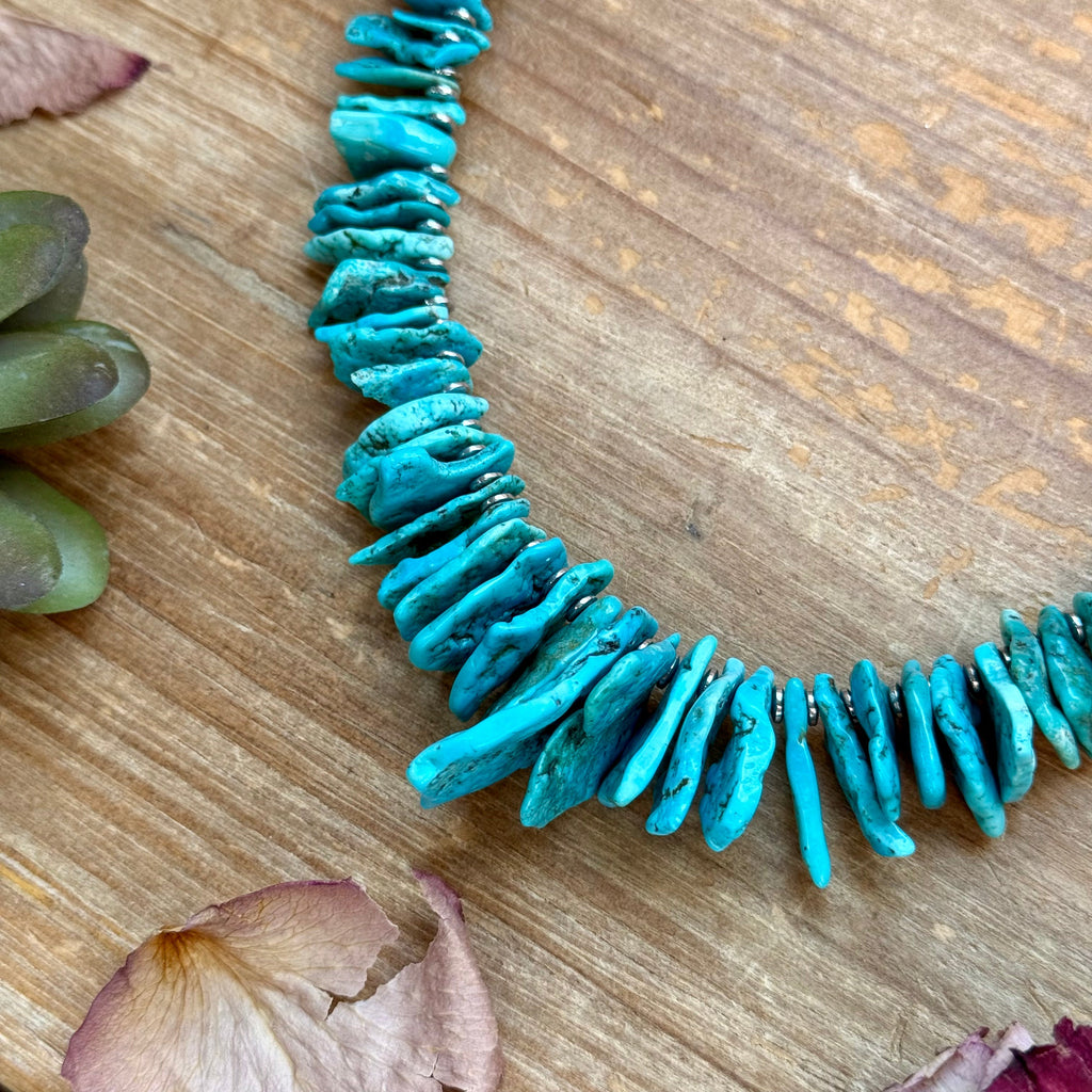 Blue Turquoise & Silver Hematite Necklace – 18”