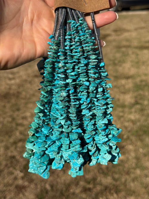 Blue Turquoise & Silver Hematite Necklace – 18" | The Bijoux FAB