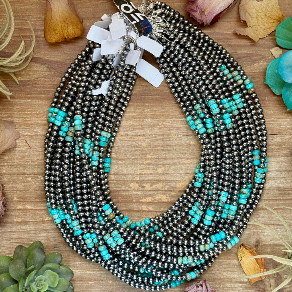 Turquoise, Variscite & Sterling Silver Pearl Necklace – 19.5" | The Bijoux FAB