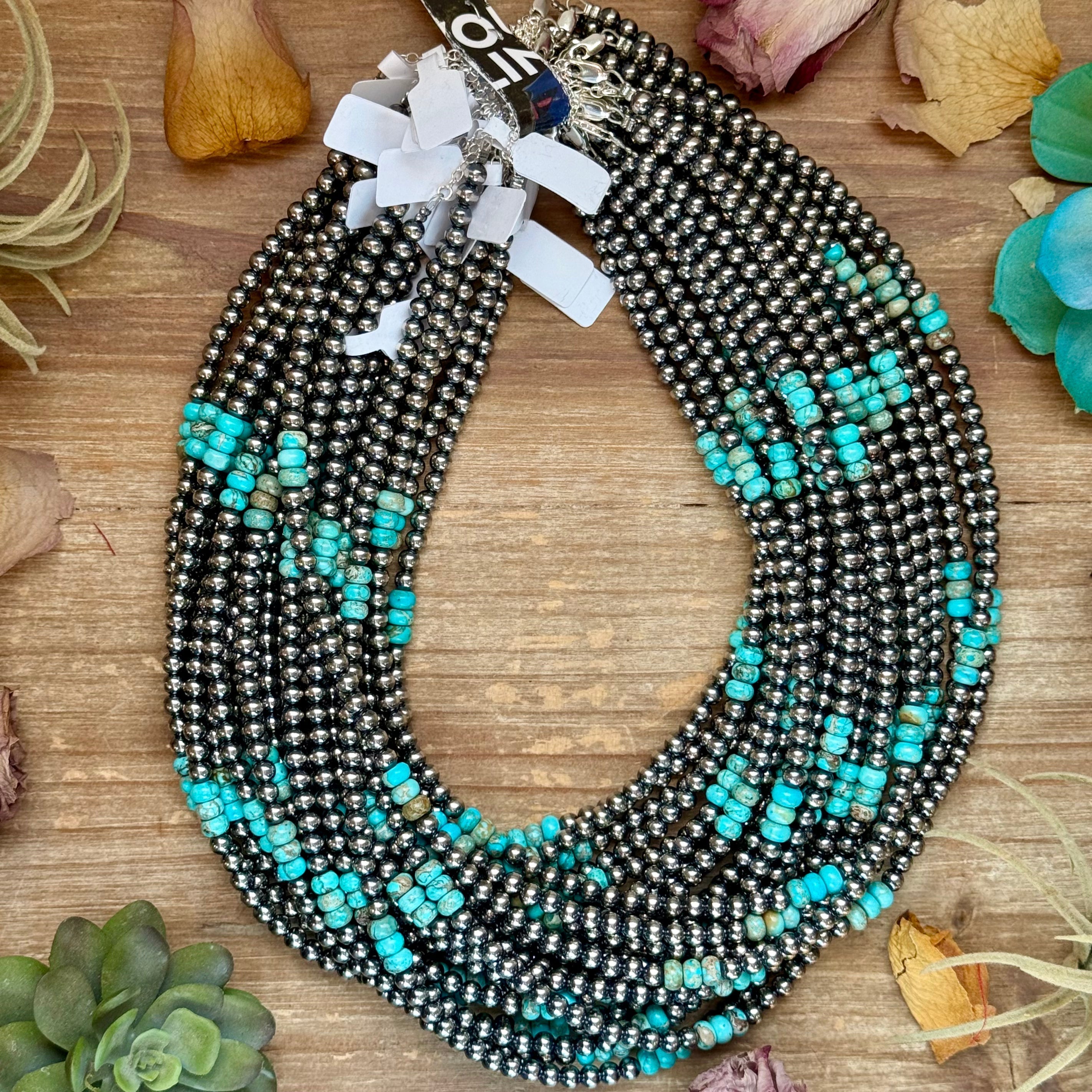Turquoise, Variscite & Sterling Silver Pearl Necklace – 19.5" | The Bijoux FAB
