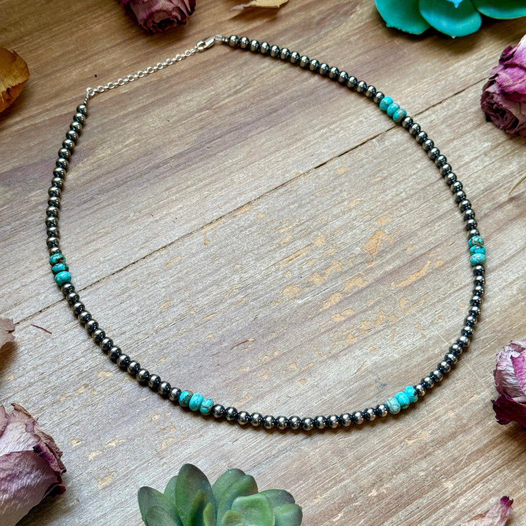 Turquoise, Variscite & Sterling Silver Pearl Necklace – 19.5" | The Bijoux FAB