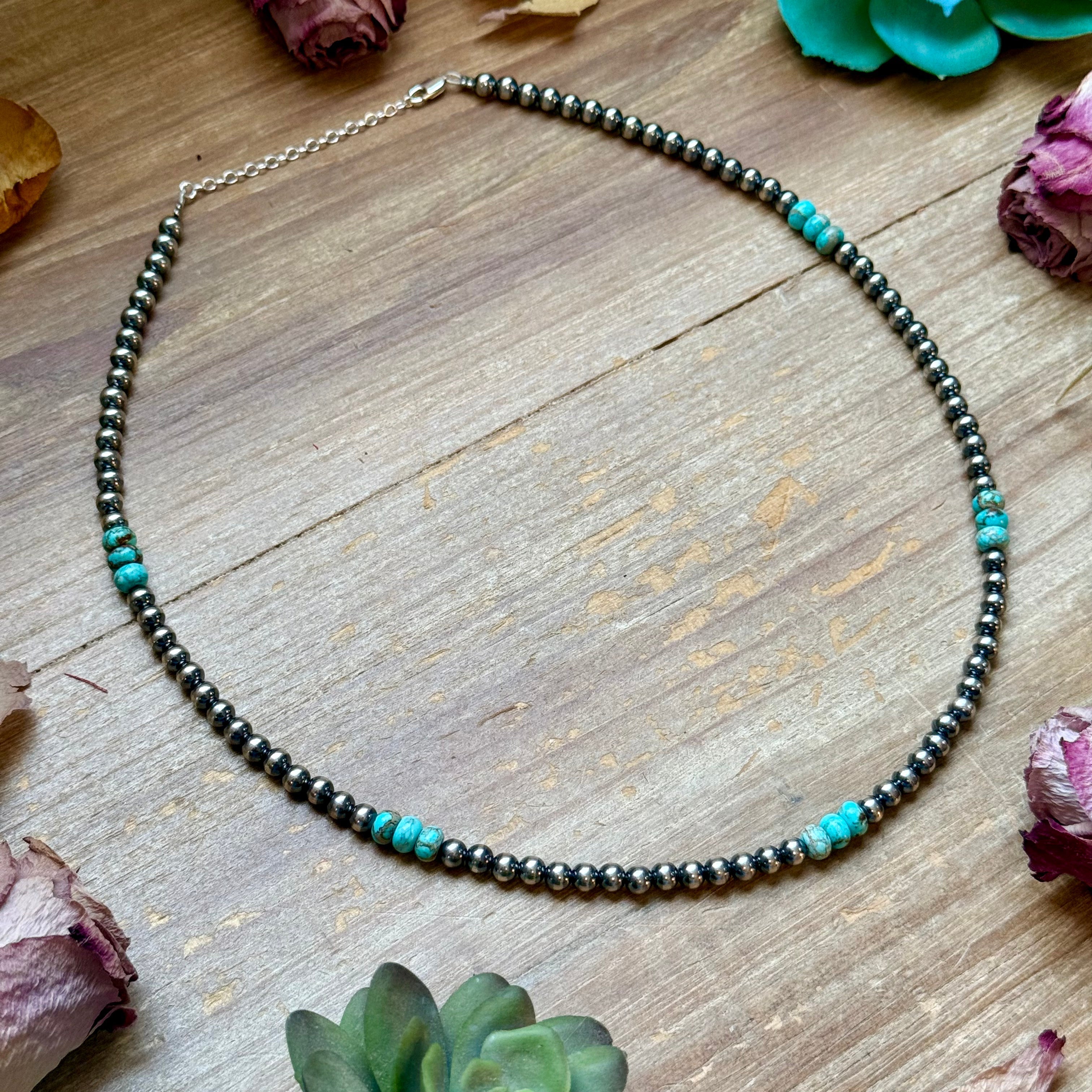 Turquoise, Variscite & Sterling Silver Pearl Necklace – 19.5" | The Bijoux FAB