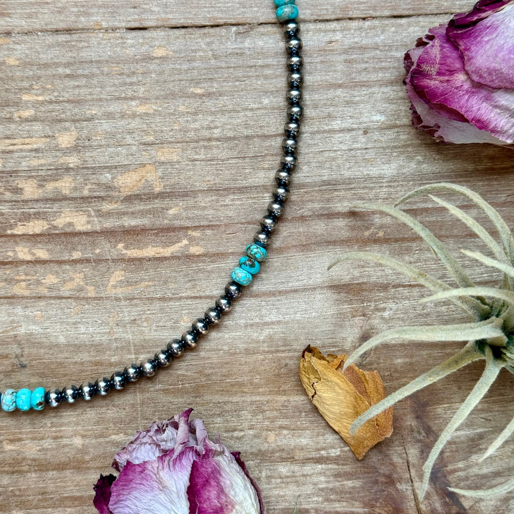 Turquoise, Variscite & Sterling Silver Pearl Necklace – 19.5" | The Bijoux FAB