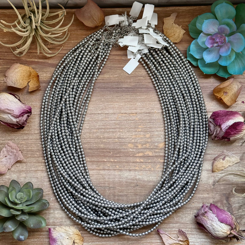 Silver Beaded Layering Necklace – 24" | The Bijoux FAB