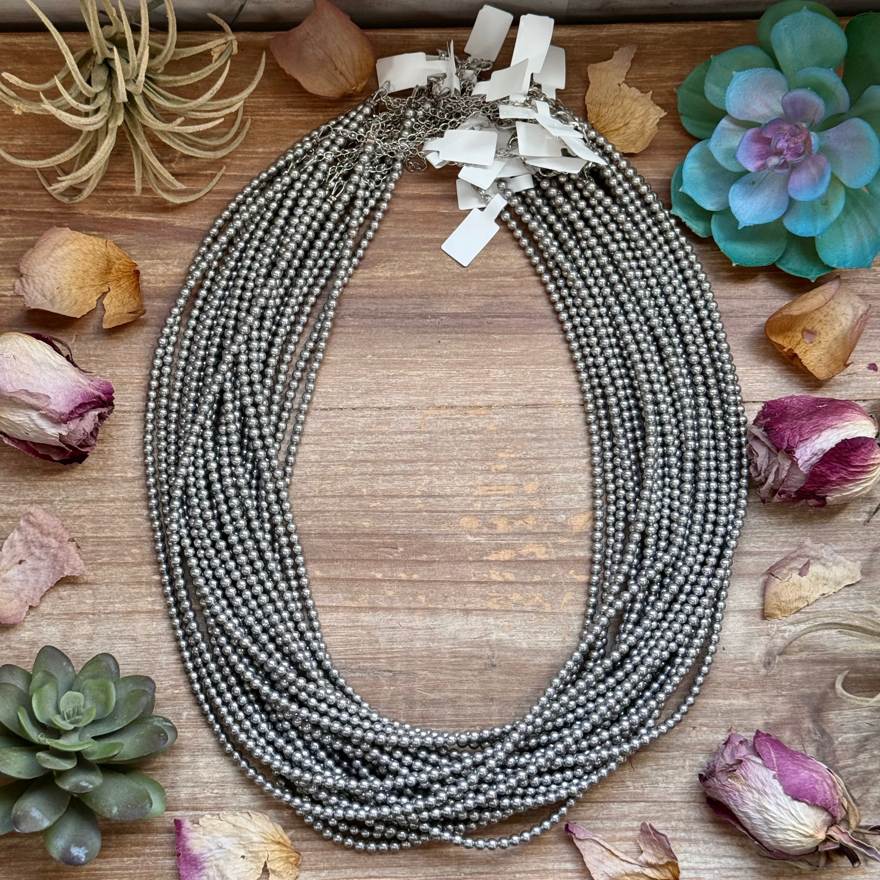 Silver Beaded Layering Necklace – 24" | The Bijoux FAB
