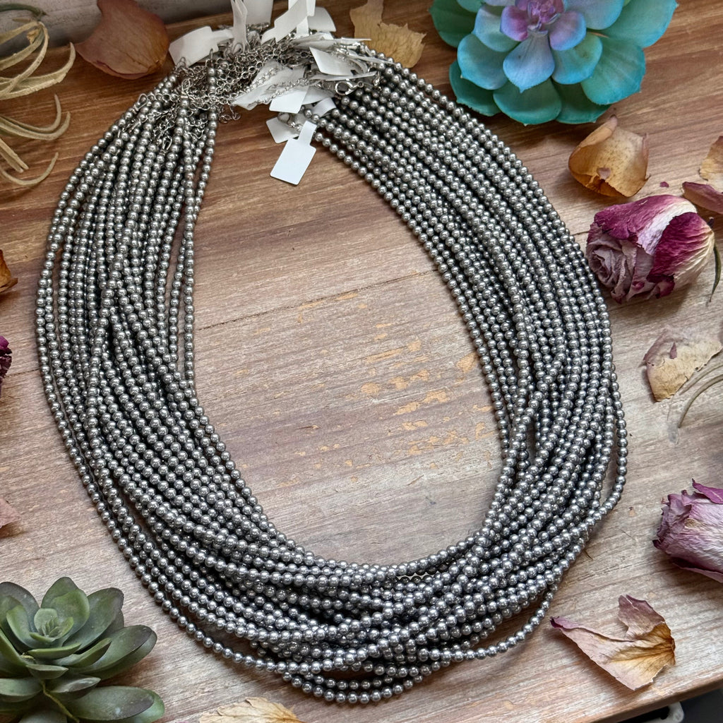 Silver Beaded Layering Necklace – 24" | The Bijoux FAB